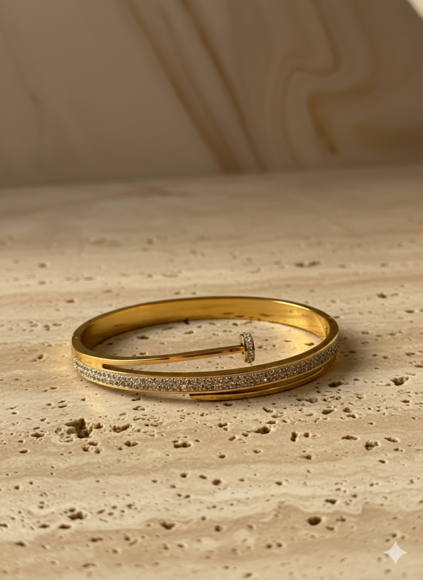 Gold Pavé Nail Bangle – CZ Diamond Cuff Bracelet for Women by AurviJewelry