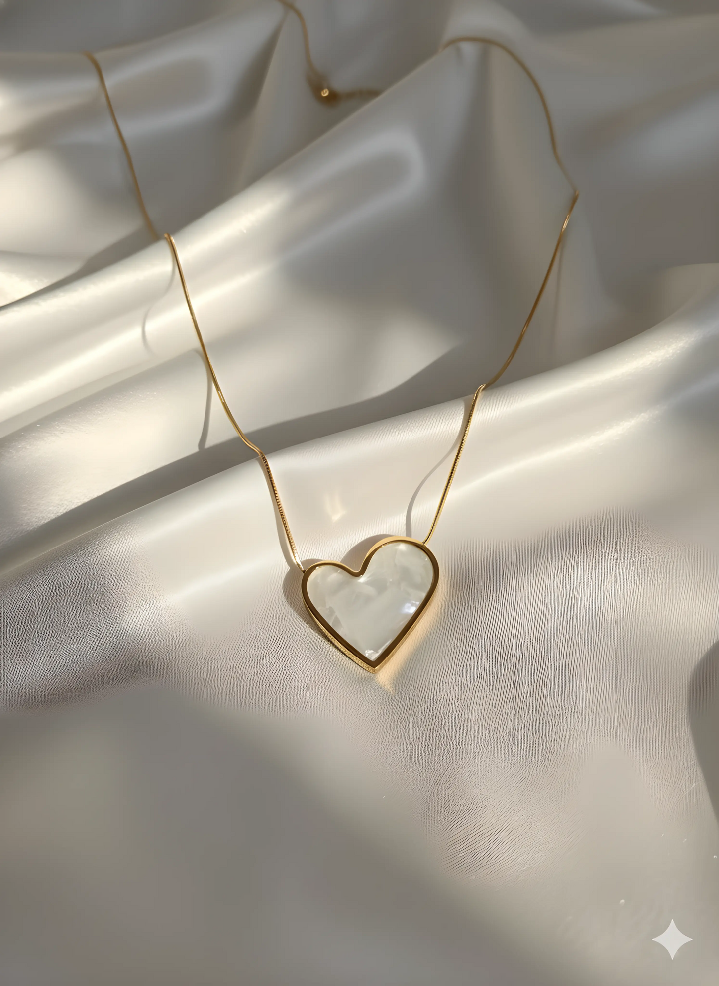 18K Gold Plated Mother of Pearl Heart Pendant Necklace AurviJewelry