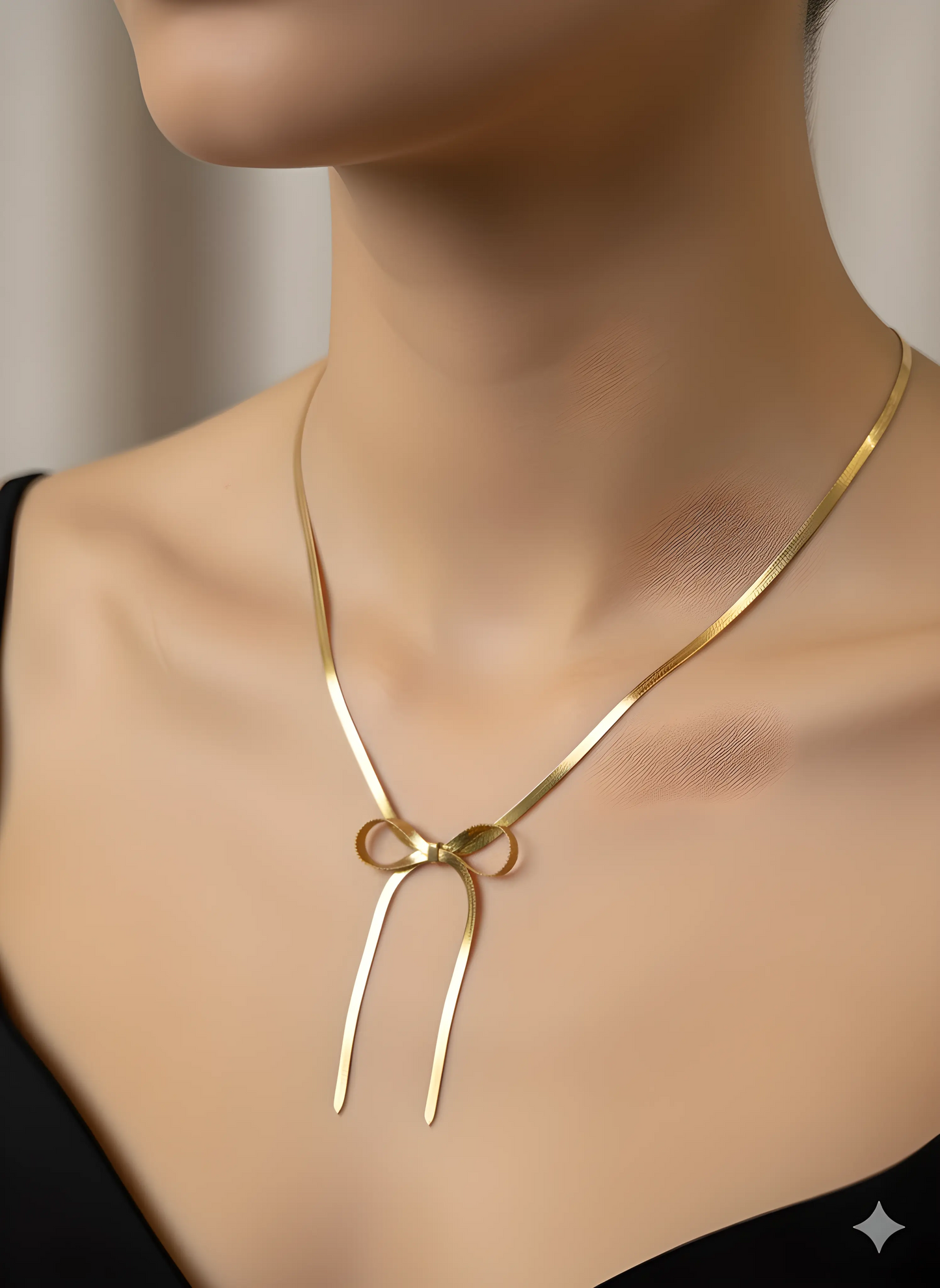 18K Gold Plated Large Bow Ribbon Pendant Necklace AurviJewelry