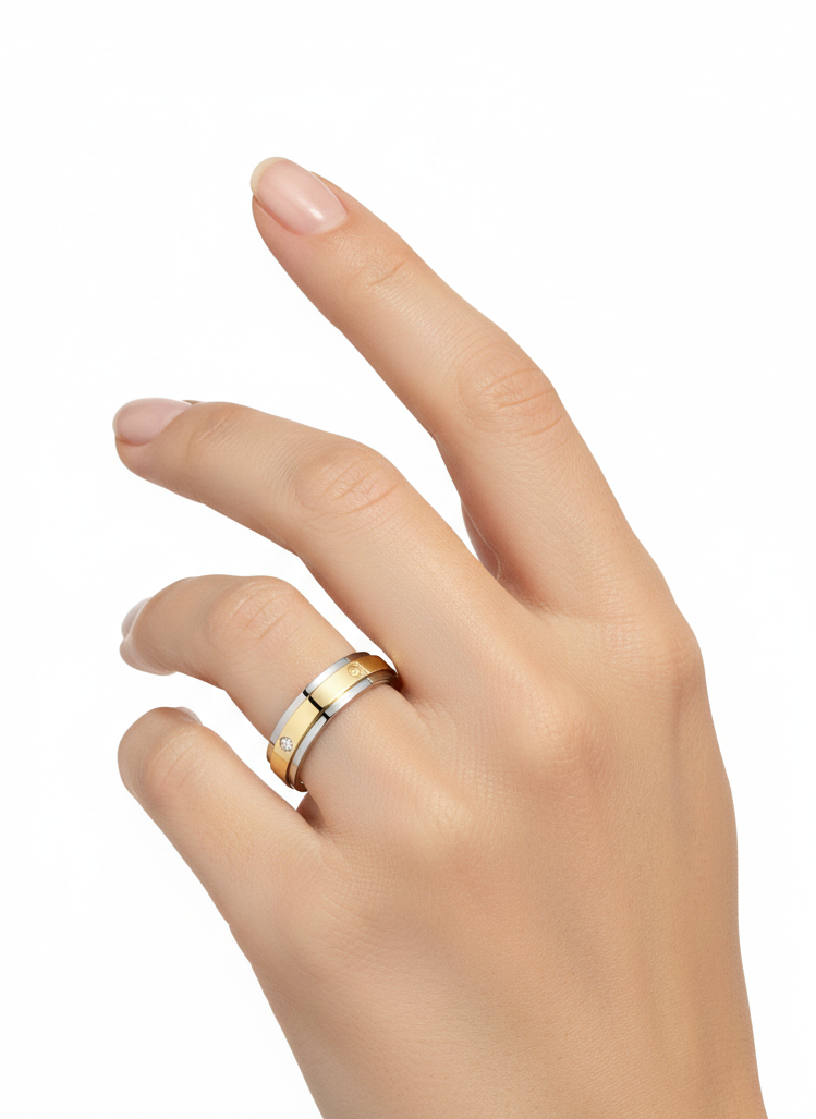 Two-Tone Minimalist Band Ring | Waterproof Gold & Silver Statement Ring AurviJewelry