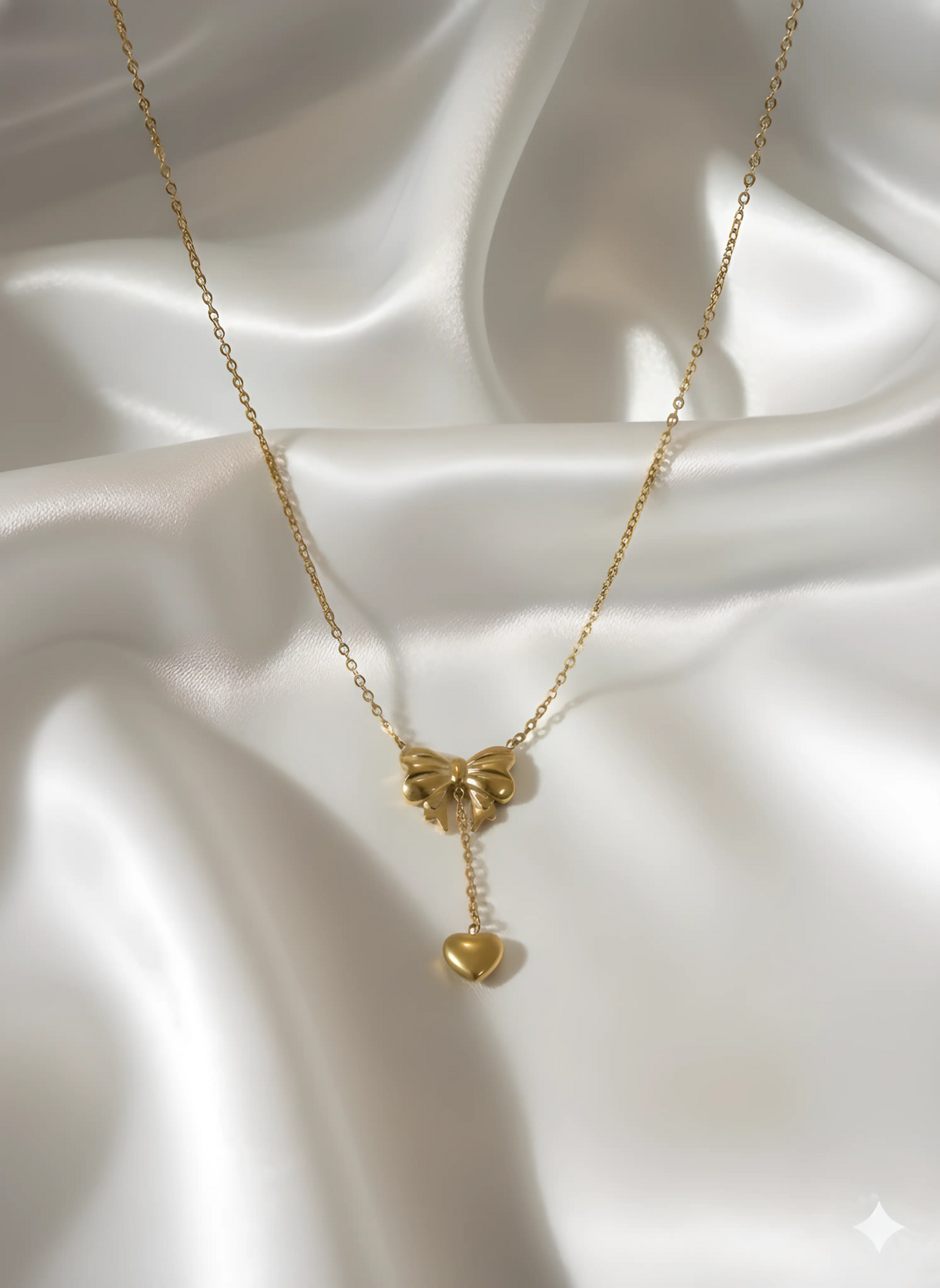 18K Gold Plated Bow & Heart Drop Necklace AurviJewelry