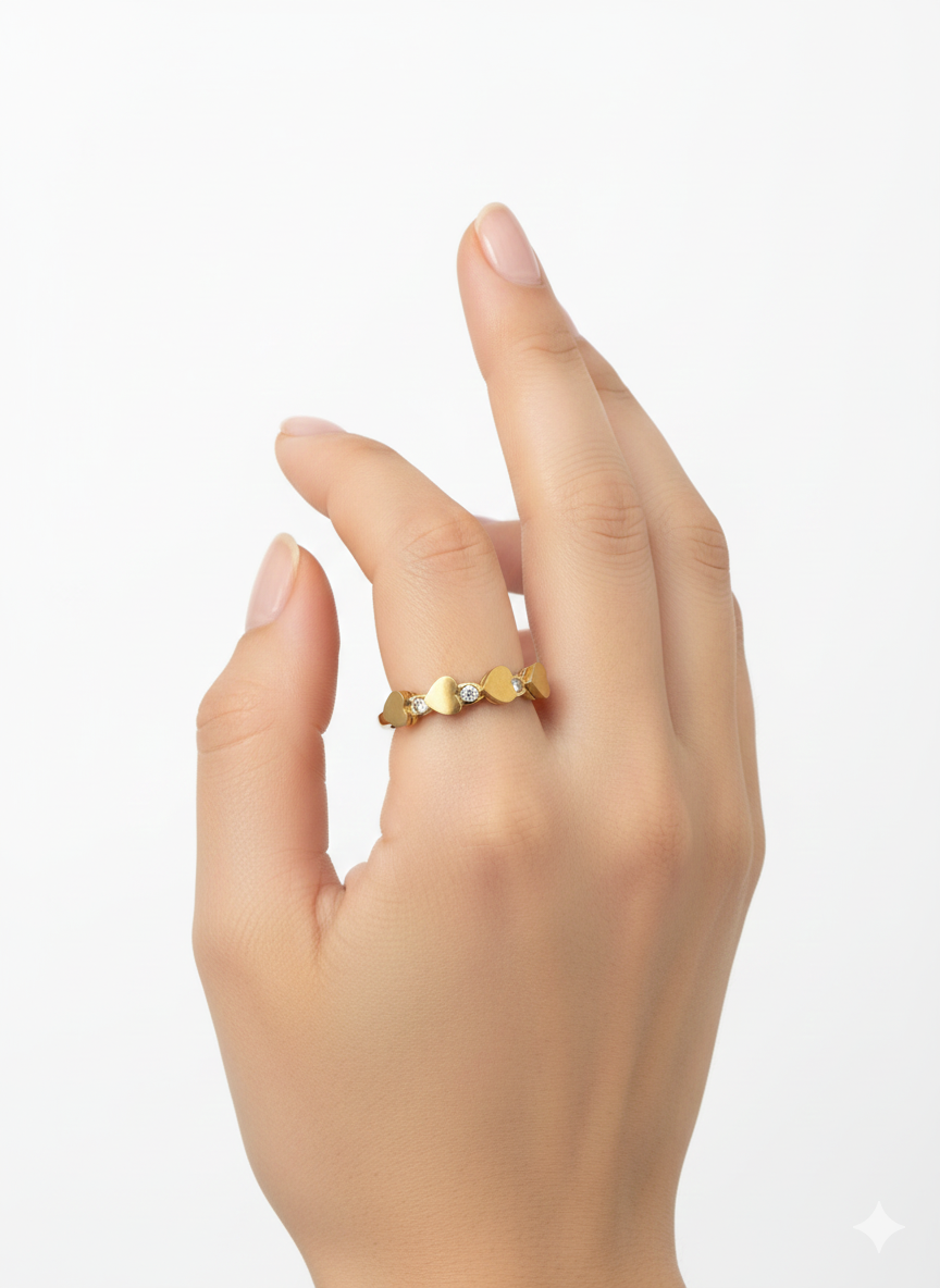 Heart Detail Ring | Dainty Gold Heart Band | Minimal Everyday Jewelry AurviJewelry