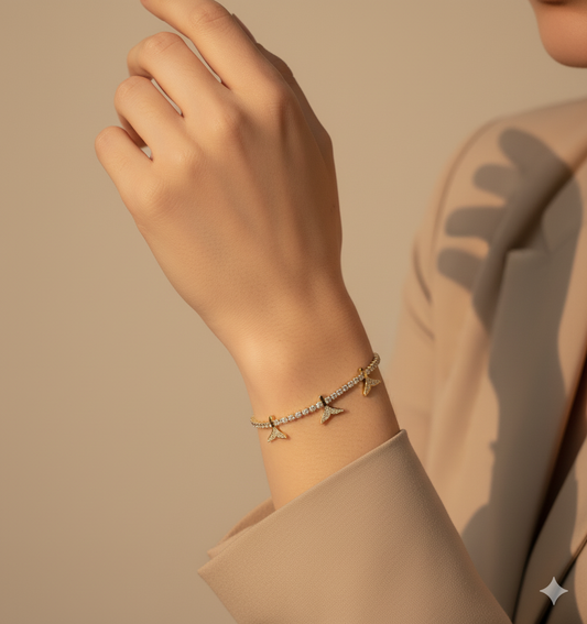 Whale Tail Tennis Bracelet 925 Silver / 18K Gold Plated – CZ Ocean Charm Bracelet