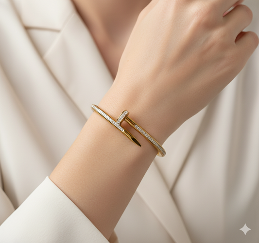 Gold Nail Bangle – CZ Diamond Cuff Bracelet for Women by AurviJewelry