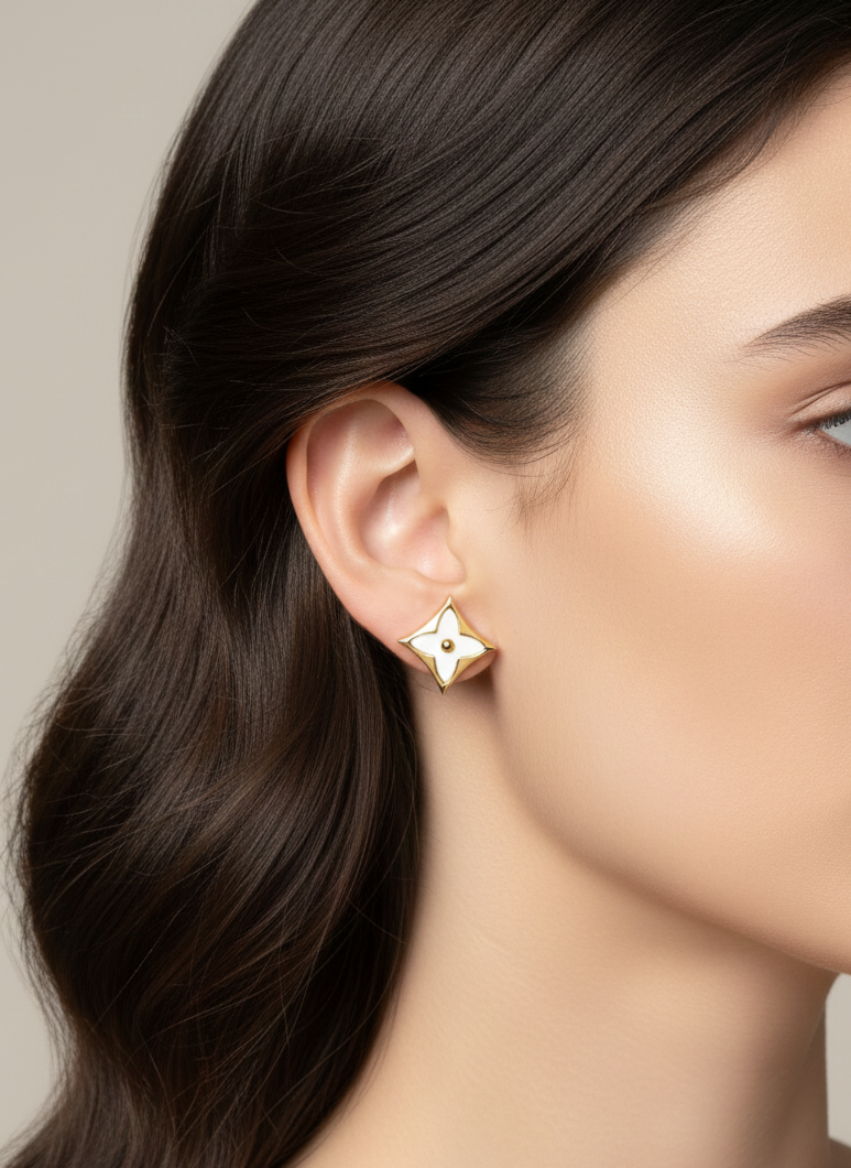 White Clover Stud Earrings, 18K Gold Plated AurviJewelry