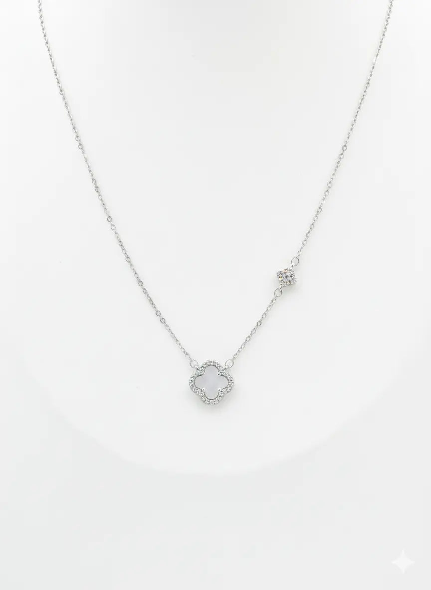 Silver Clover Pendant Necklace – Silver Chain with CZ Border AurviJewelry