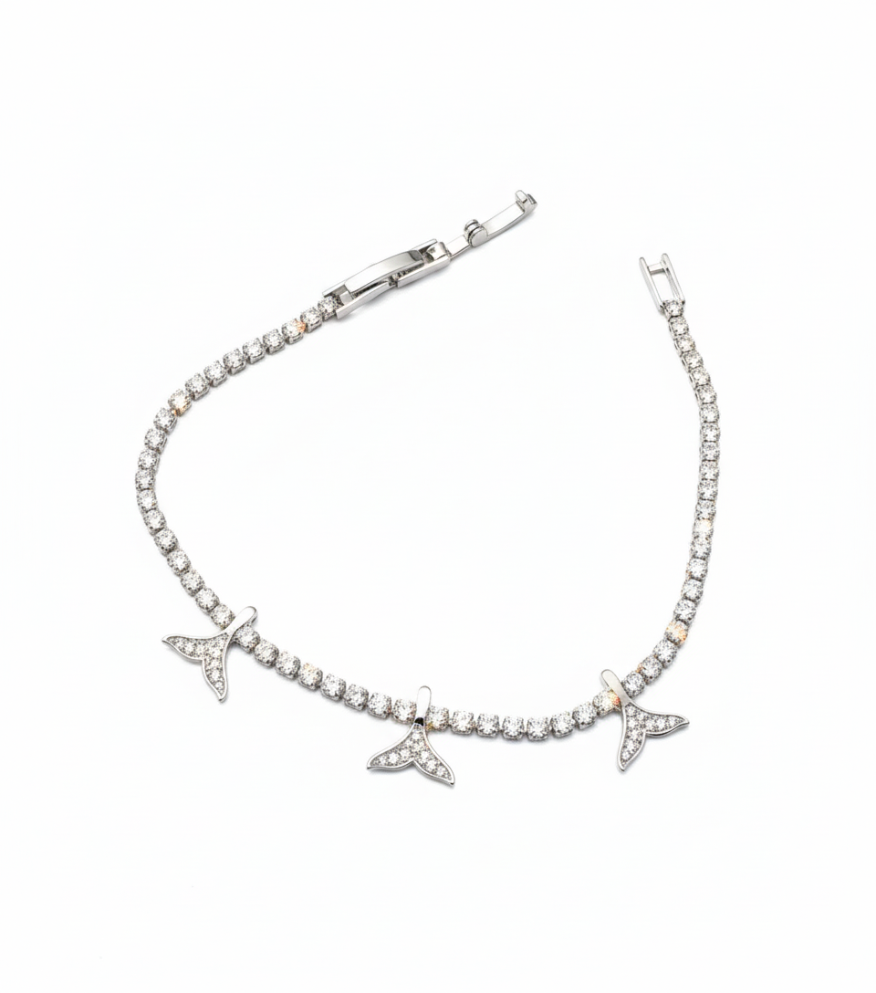 Whale Tail Tennis Bracelet 925 Silver / 18K Gold Plated – CZ Ocean Charm Bracelet
