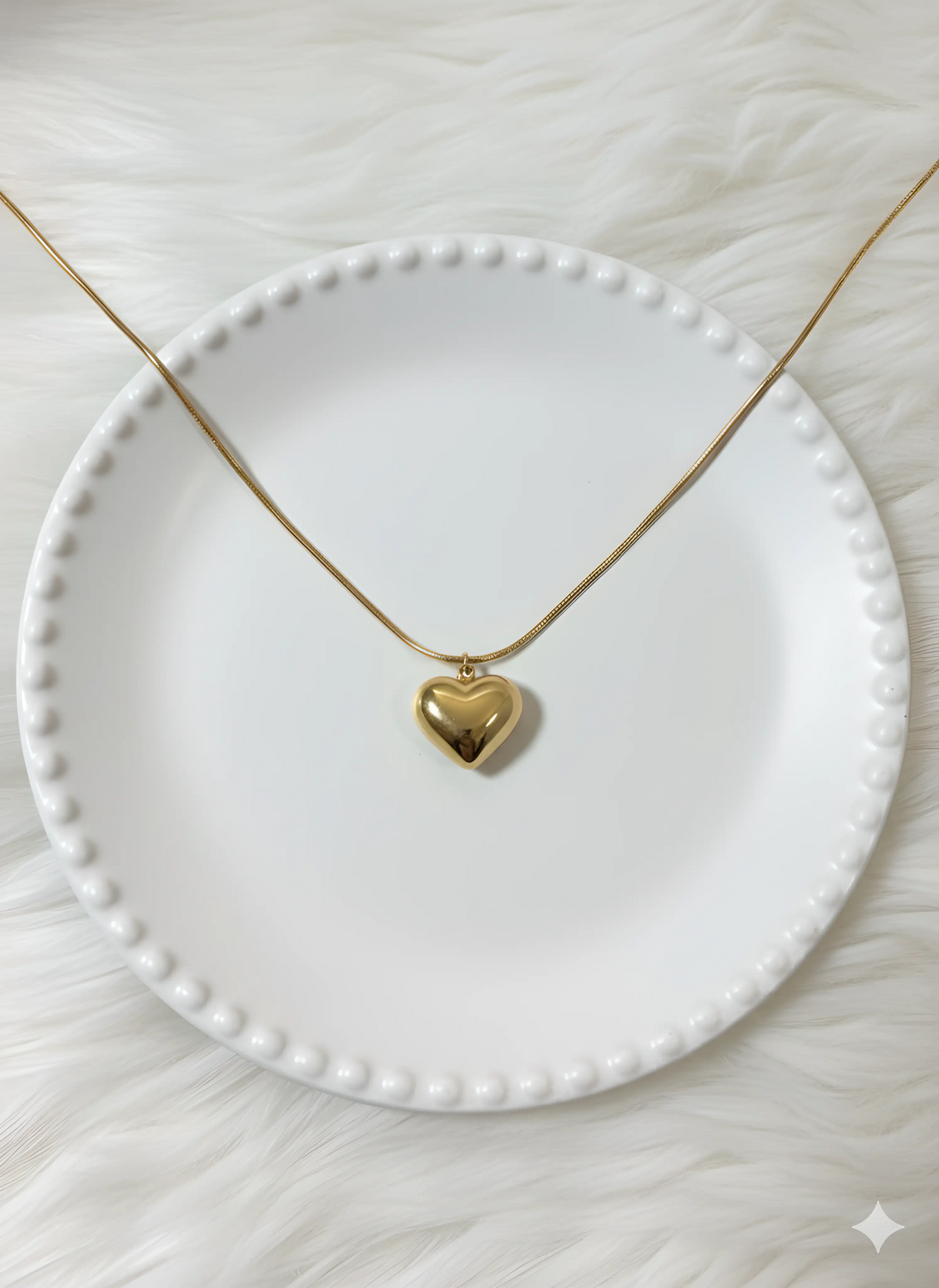 18K Gold Plated Puffed Heart Pendant Necklace AurviJewelry