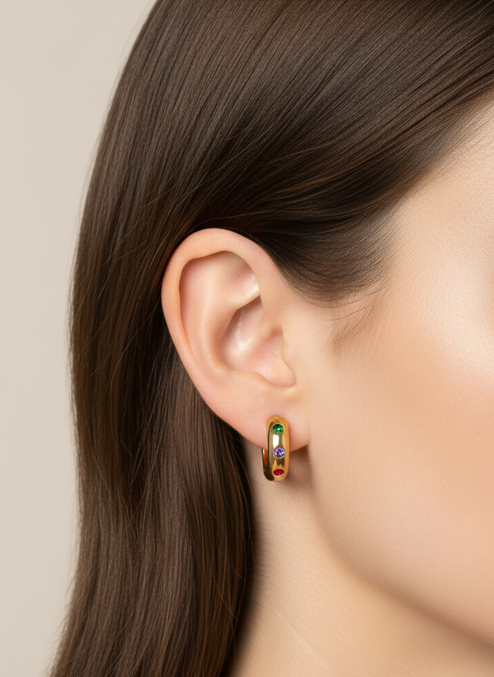 Dainty Rainbow Mini Hoops 18k gold plated AurviJewelry