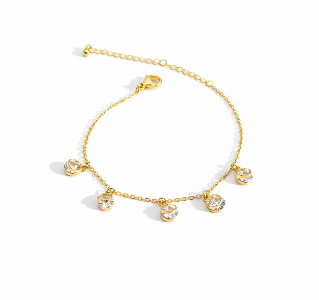 Gold Dangle Bracelet – Delicate Chain with CZ Circle Charms