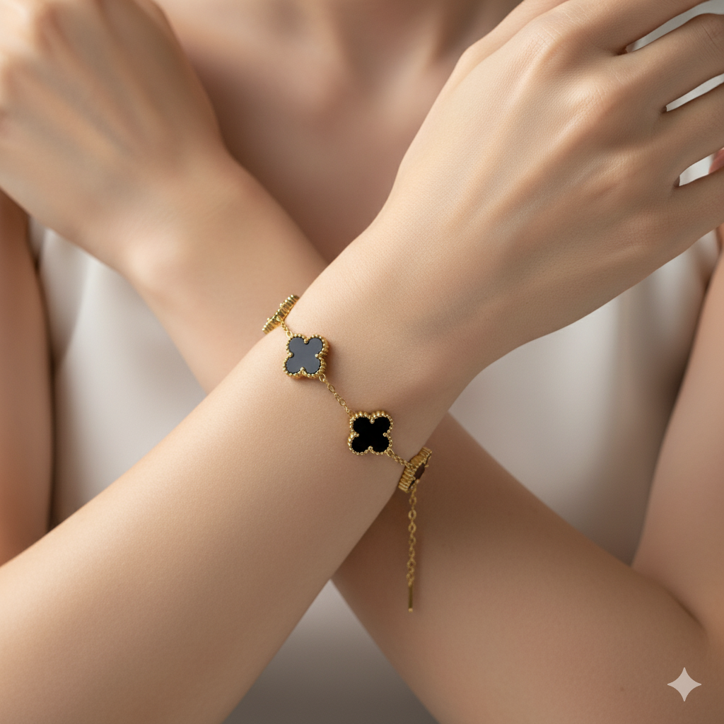 Black Clover Bracelet – Gold Chain with Enamel Clover Charm