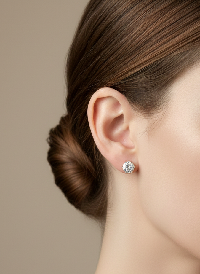 Crystal Stud Earrings, 18K Gold Plated Round CZ Studs AurviJewelry