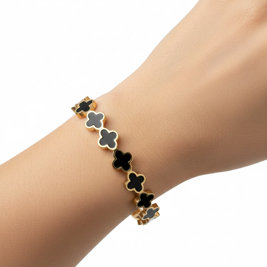 Black Clover Bangle Vintage 18K Gold Plated AurviJewelry