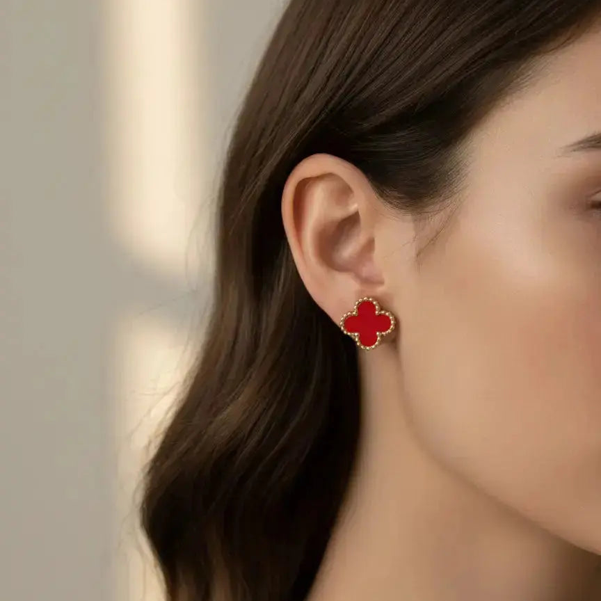 15mm Small Red Clover Stud Earrings AurviJewelry