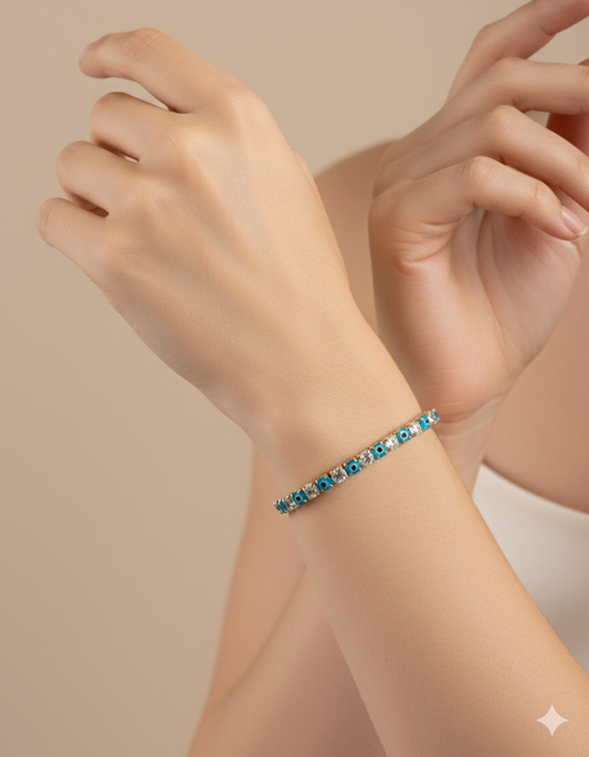 Gold Evil Eye Tennis Bracelet – CZ Diamond Protection Jewelry for Women