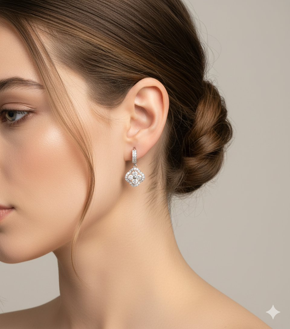 Clover Drop Earrings – Pavé Hoop with Cubic Zirconia Pendant by AurviJewelry