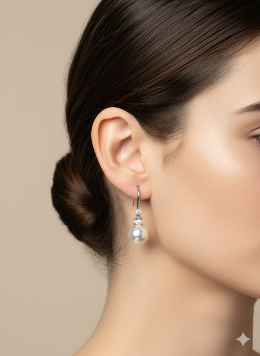 Pearl Drop Earrings – Silver Hook with CZ Accents