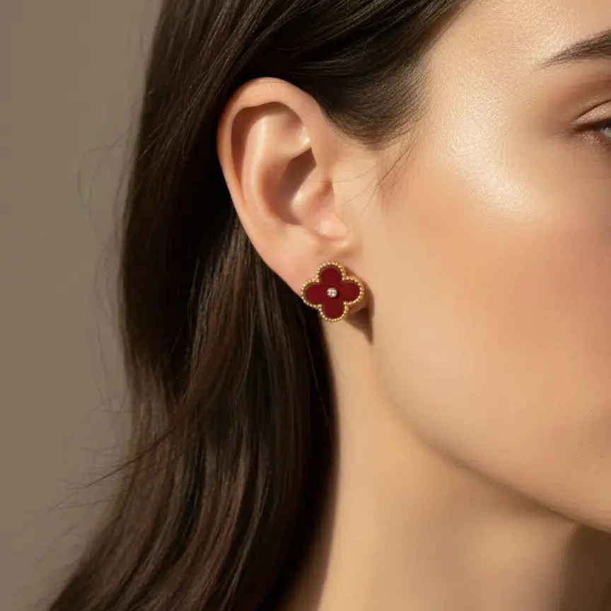 20mm Red Stud Clover Earrings AurviJewelry