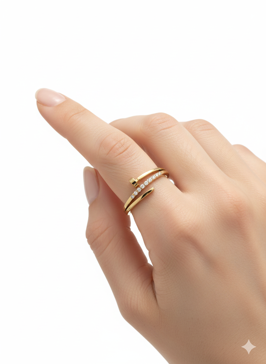 Nail Design Gold Ring with CZ Detail | Minimal Nail Wrap Ring | Modern Statement Jewelry AurviJewelry