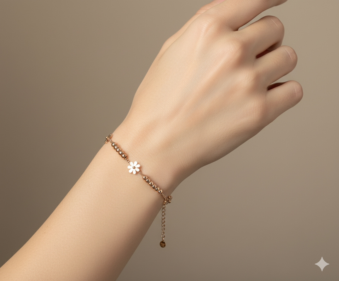 Rose Gold Flower Bead Bracelet – Dainty Charm Jewelry for Women