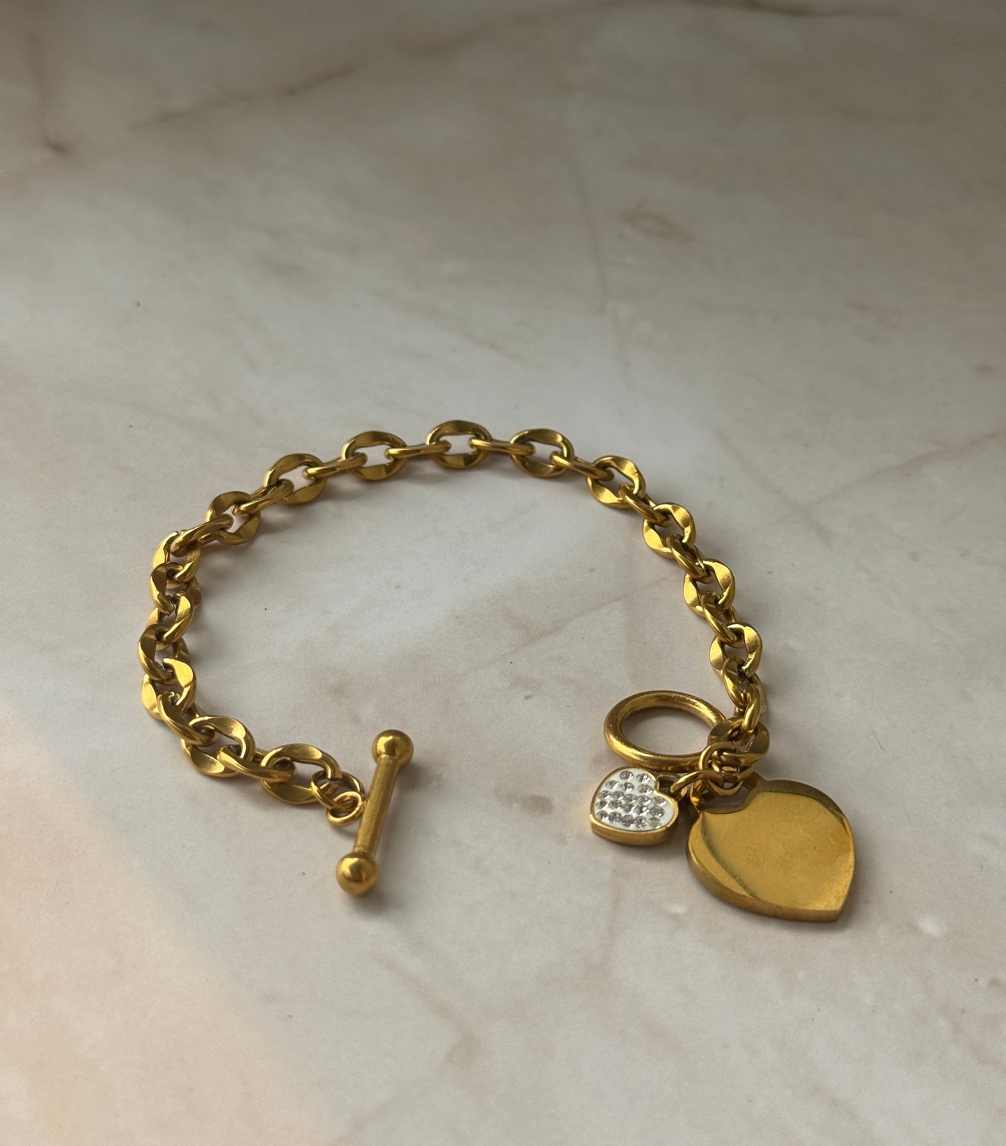 Vintage Heart Charm Bracelet 18K Gold Plated – Toggle Chain Link Jewelry