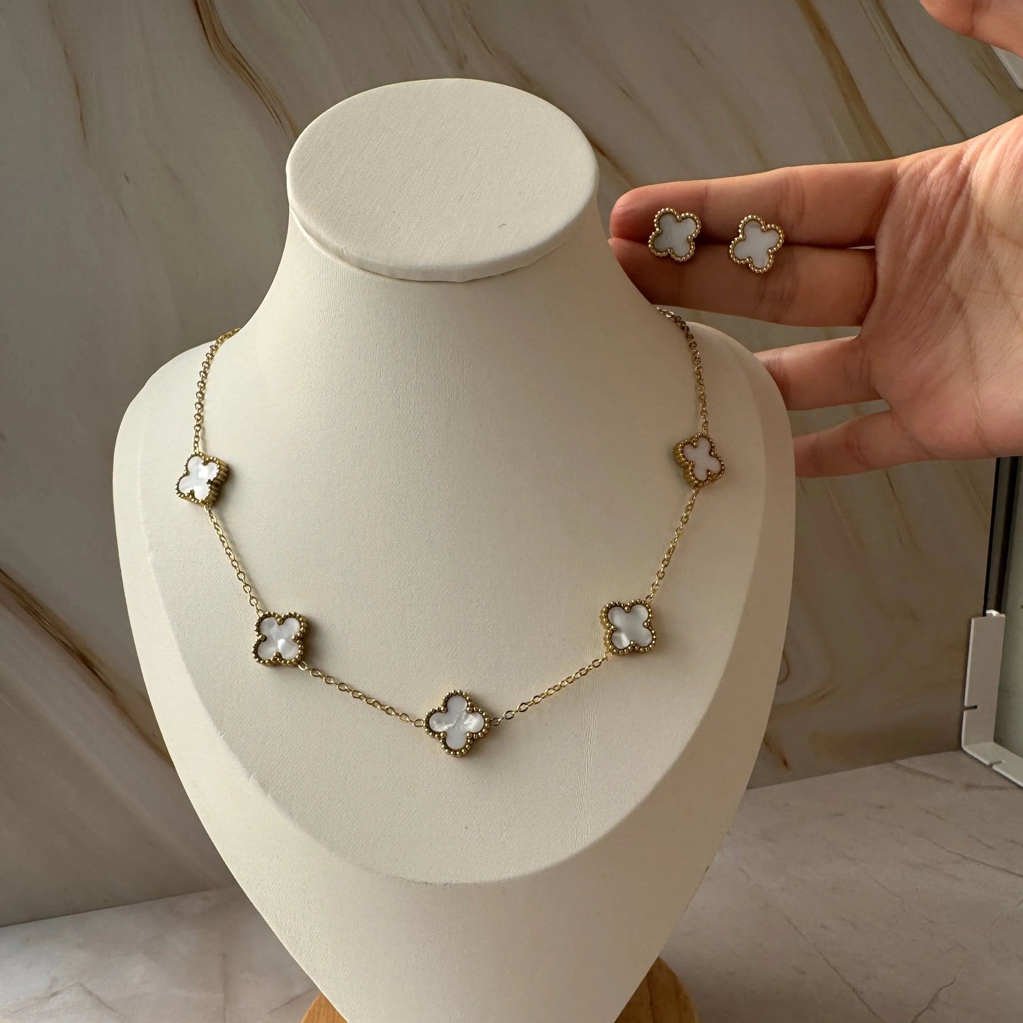 Clover Necklace With Matching Studs by AurviJewelry