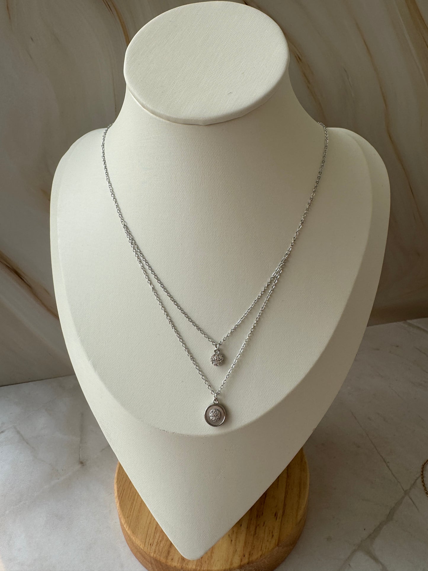 18K Gold & 925 Silver Necklace – Dainty Round Crystal Pendant