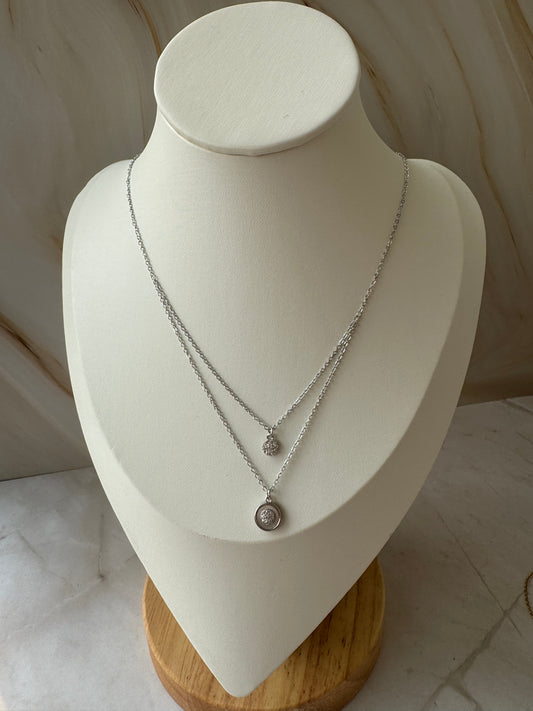 18K Gold & 925 Silver Necklace – Dainty Round Crystal Pendant by AurviJewelry