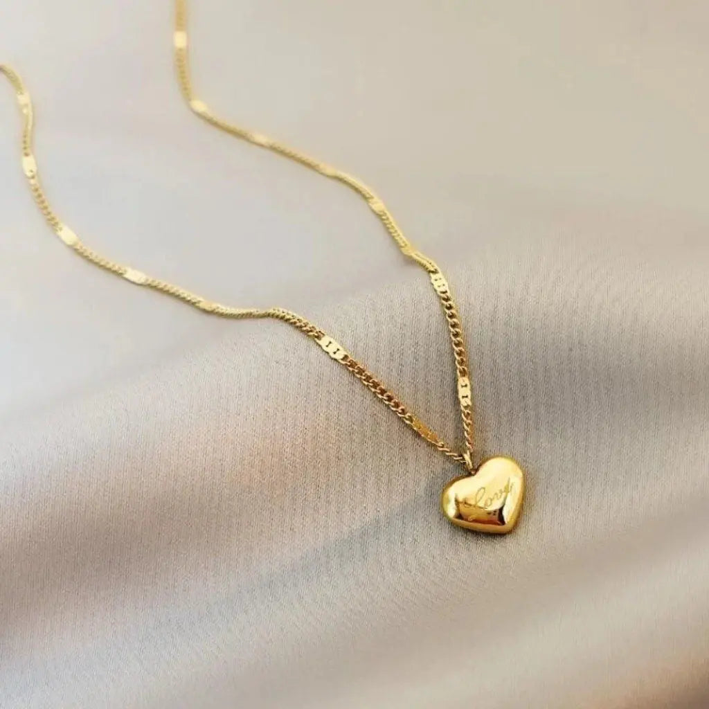 Engraved Heart Necklace, 18K Gold Plated - AurviJewelry