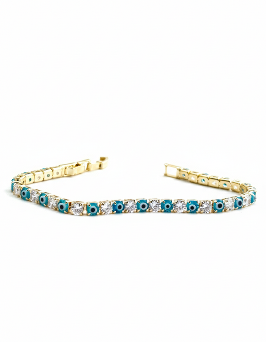 Gold Evil Eye Tennis Bracelet – CZ Diamond Protection Jewelry for Women