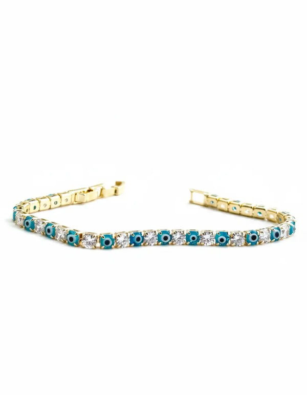 Gold Evil Eye Tennis Bracelet – CZ Diamond Protection Jewelry for Women AurviJewelry
