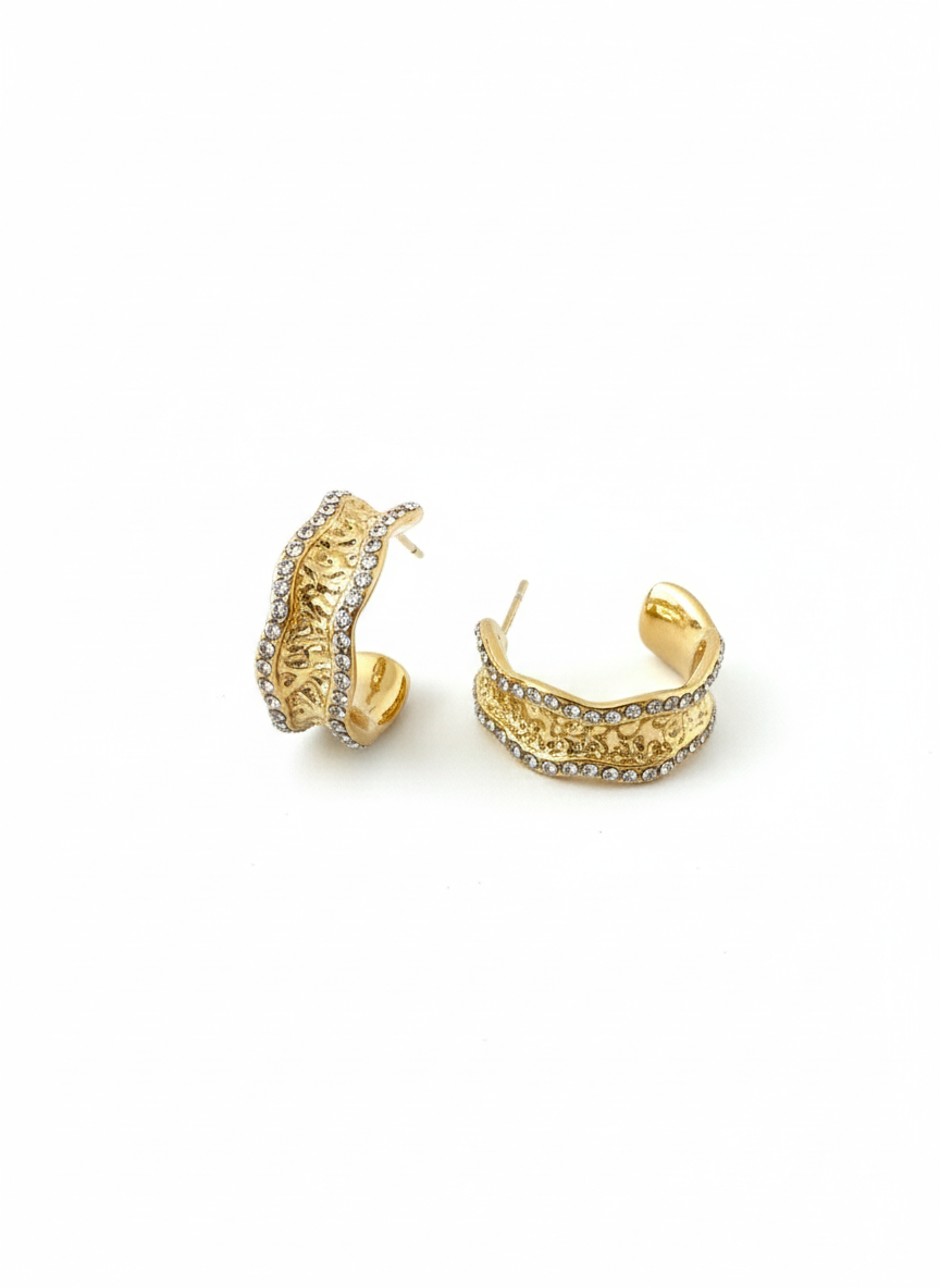 Wavy Hammered Hoop Earrings 18k gold plated AurviJewelry