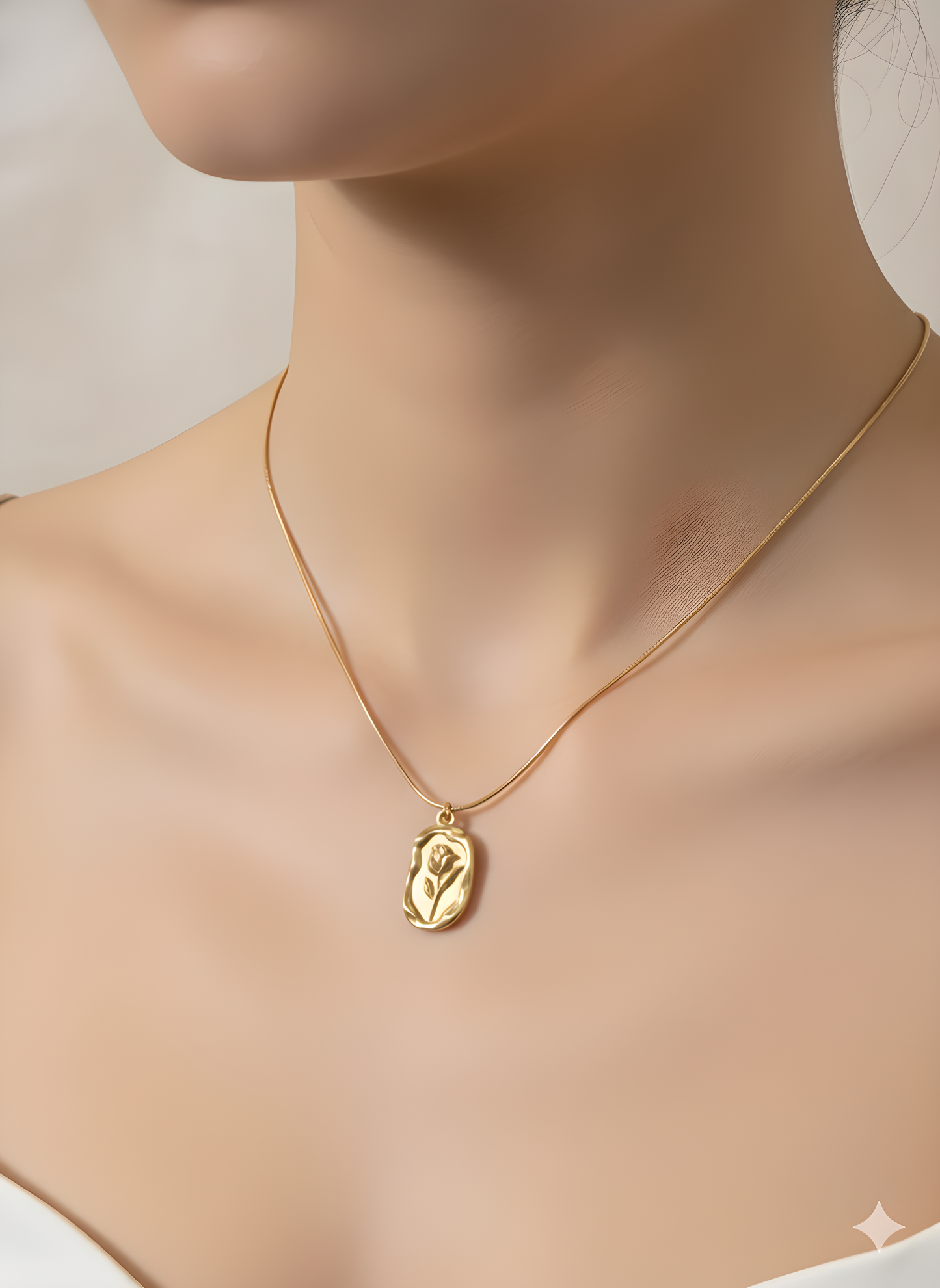Floral Wax Seal Pendant Necklace 18K Gold Plated | Minimal Statement Pendant | Elegant Everyday Jewelry 45+5cm