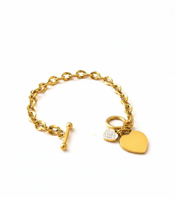 Vintage Heart Charm Bracelet 18K Gold Plated – Toggle Chain Link Jewelry AurviJewelry