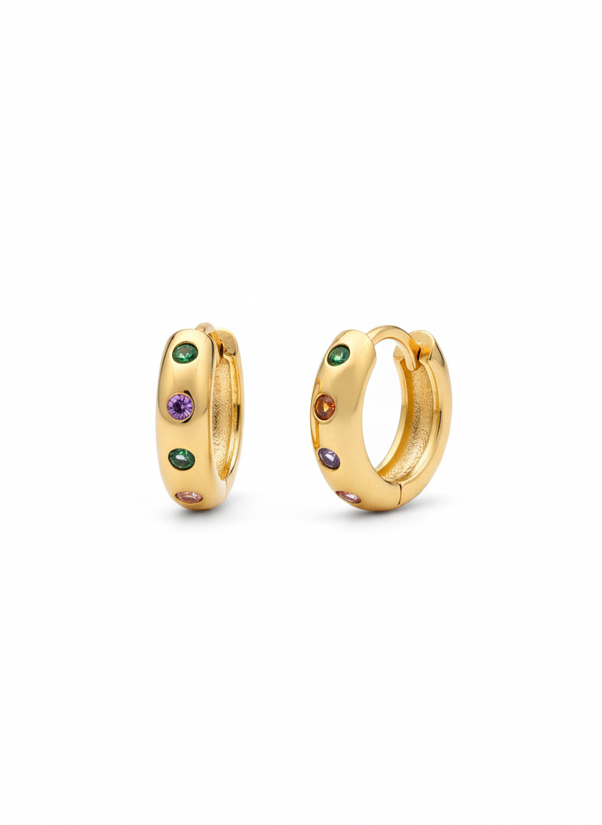 Dainty Rainbow Mini Hoops 18k gold plated AurviJewelry