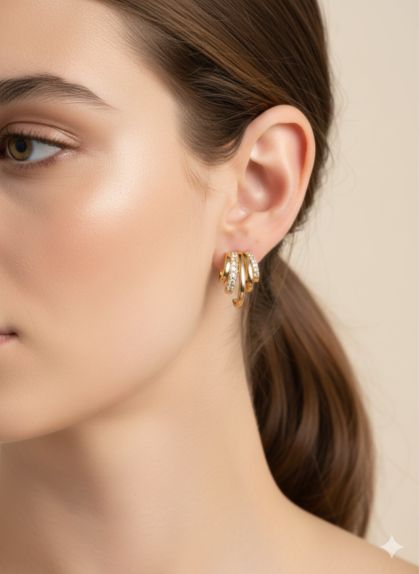 Triple Hoop Layered Studs 18k gold plated AurviJewelry