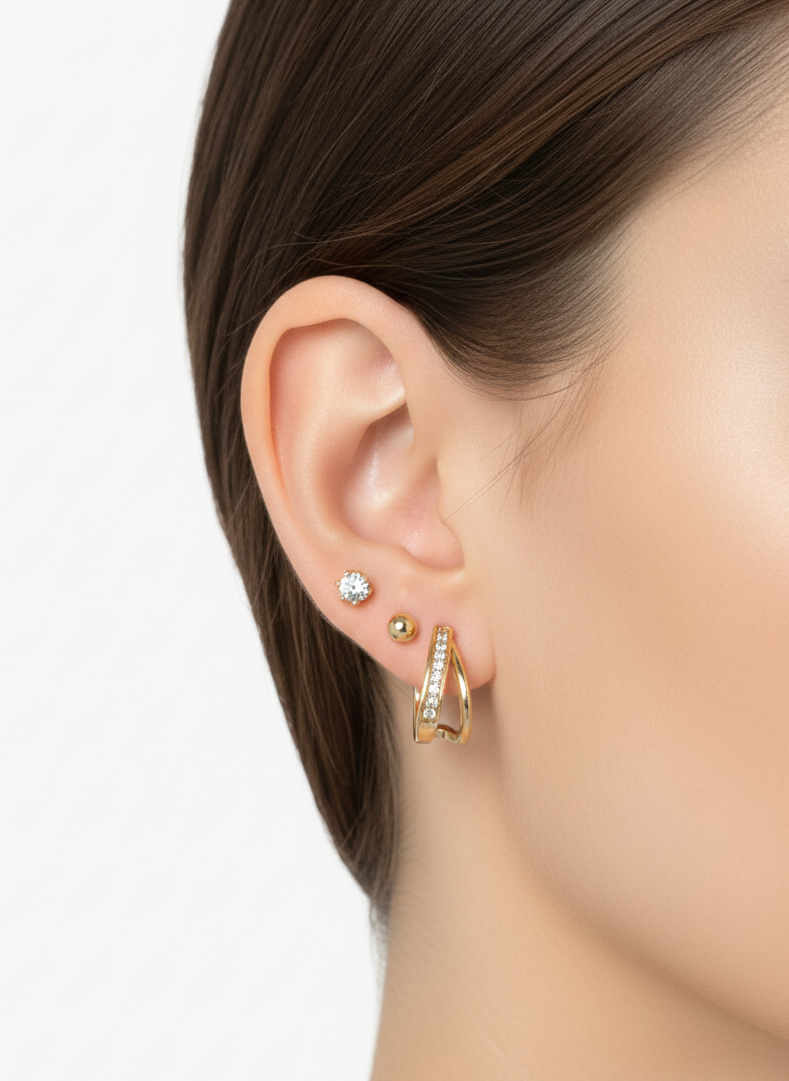 3-Pair 18K Gold Plated Piercing Earrings Set AurviJewelry