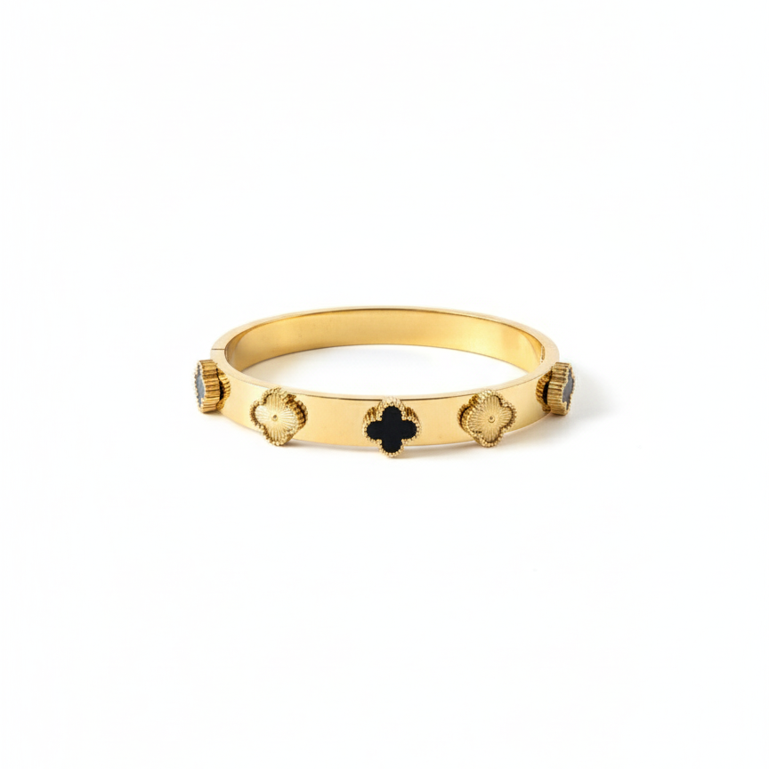 Black Clover Motif Bangle Vintage 18K Gold Plated AurviJewelry