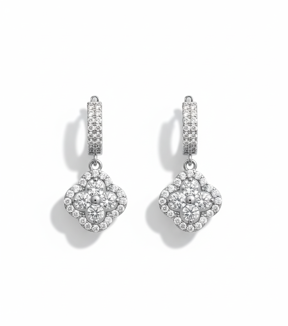 Clover Drop Earrings – Pavé Hoop with Cubic Zirconia Pendant by AurviJewelry