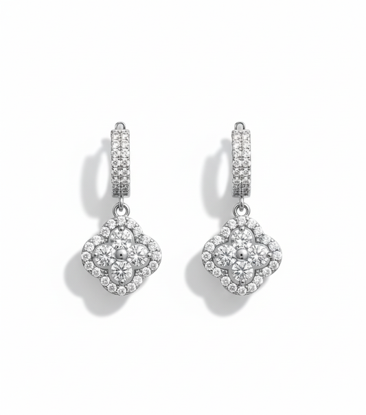 Clover Drop Earrings – Pavé Hoop with Cubic Zirconia Pendant by AurviJewelry