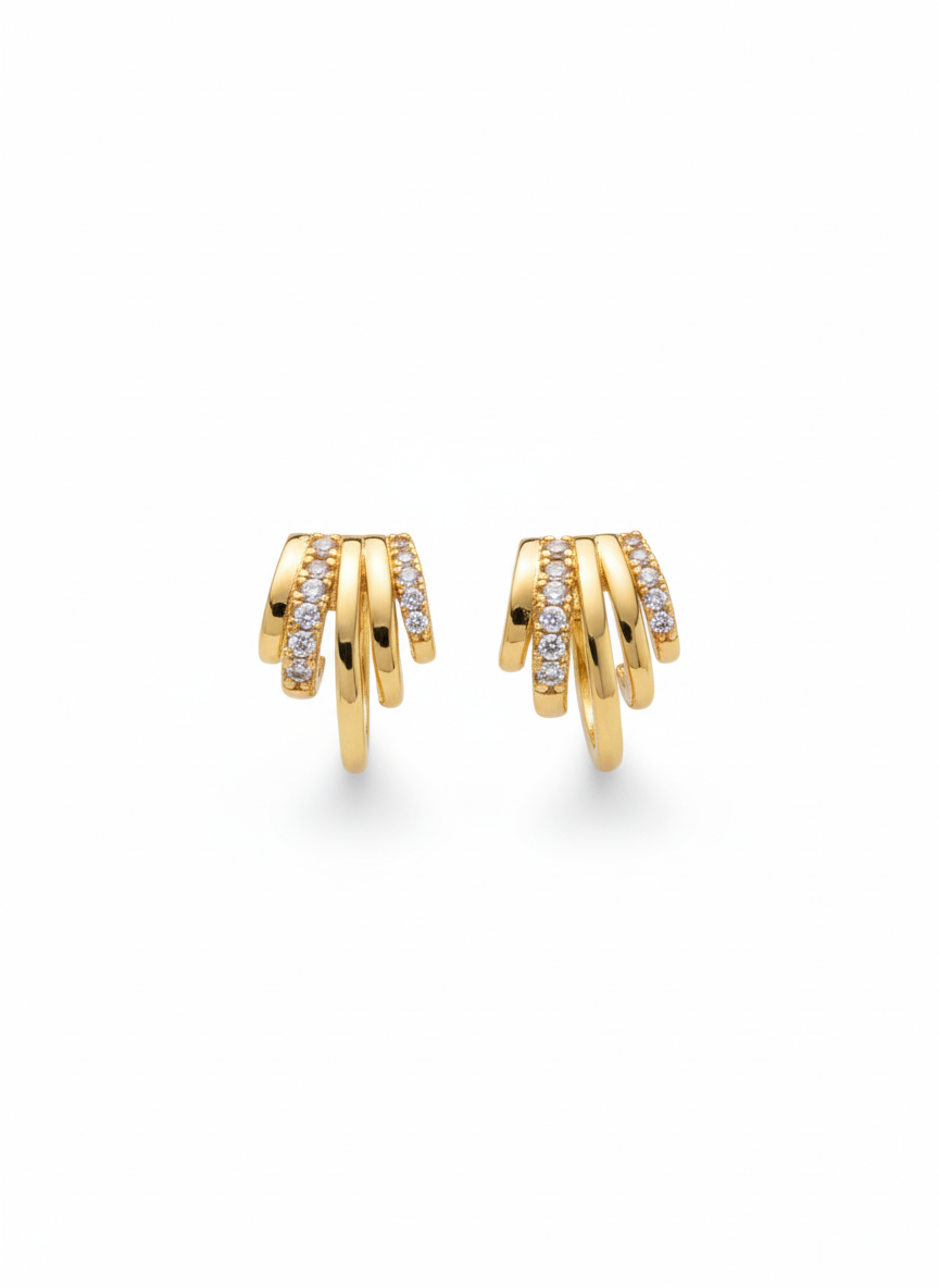 Triple Hoop Layered Studs 18k gold plated AurviJewelry