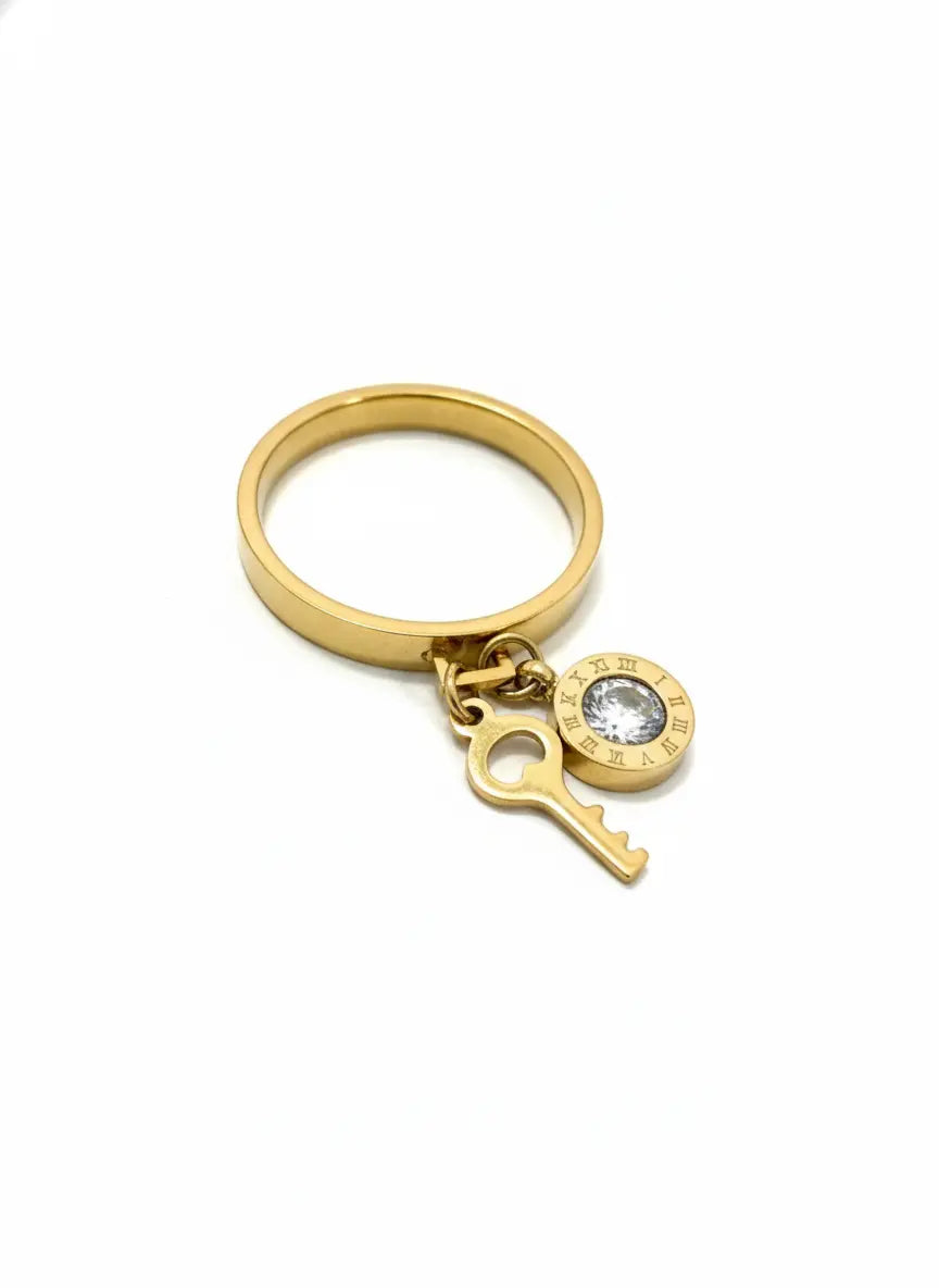 Key Charm Ring, 18K Gold Plated - AurviJewelry