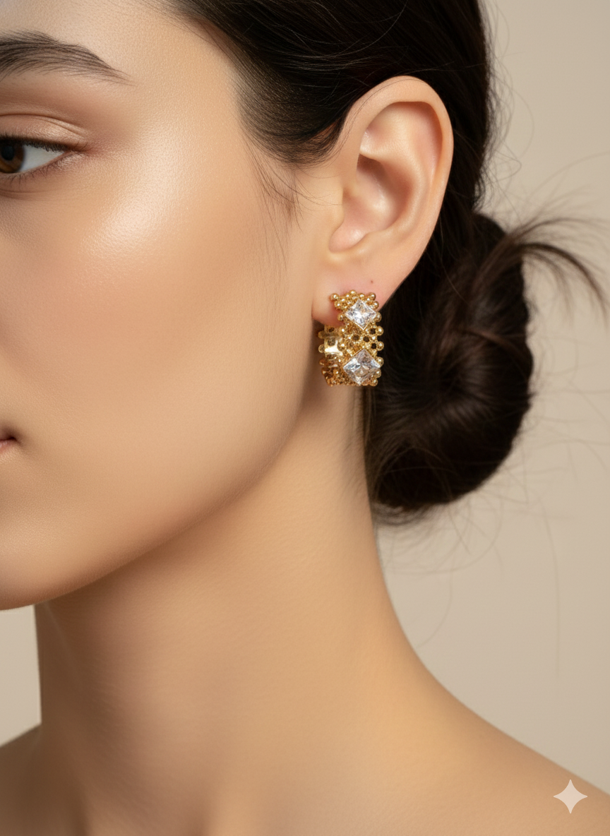 Gold Crystal Half Hoop Earrings, 18K Gold Plated AurviJewelry