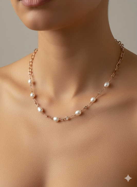 Rose gold white pearl necklace