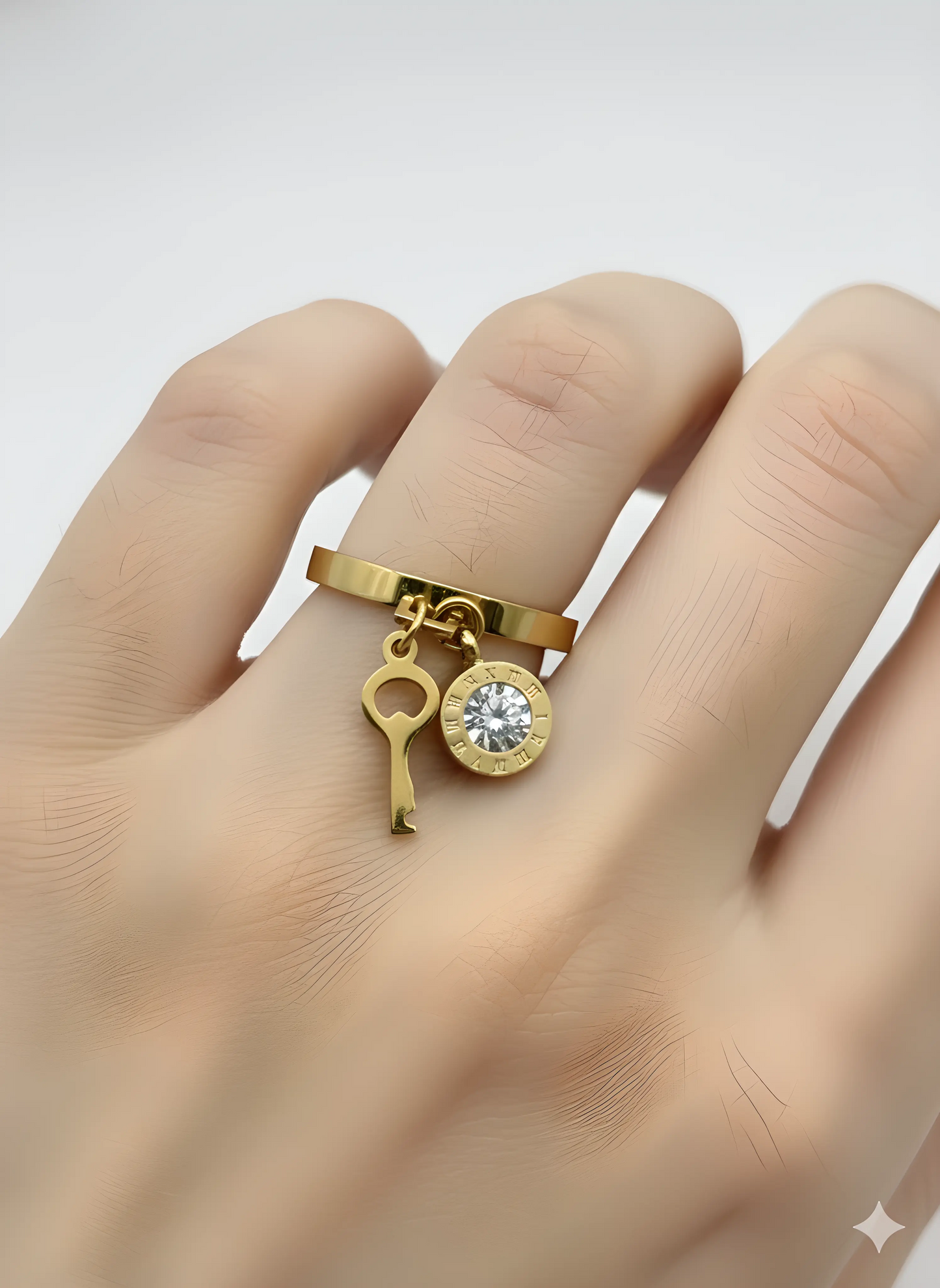 Key Charm Ring, 18K Gold Plated - AurviJewelry