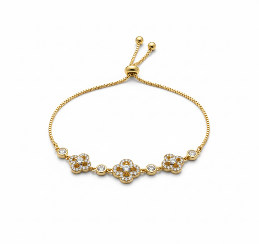 Clover CZ Bracelet 18K Gold Plated – Adjustable Pave Crystal Bracelet