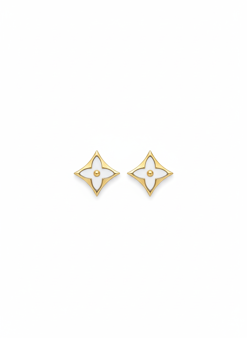 White Clover Stud Earrings, 18K Gold Plated AurviJewelry
