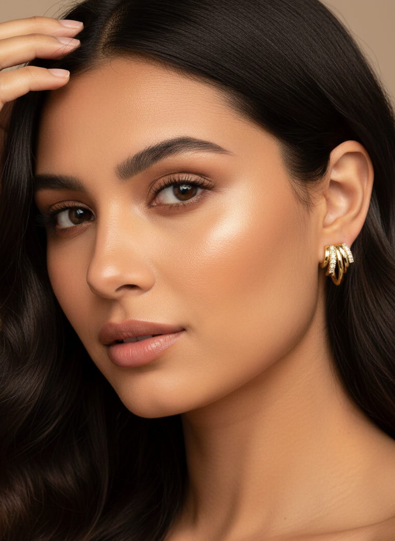 Triple Hoop Layered Studs 18k gold plated AurviJewelry