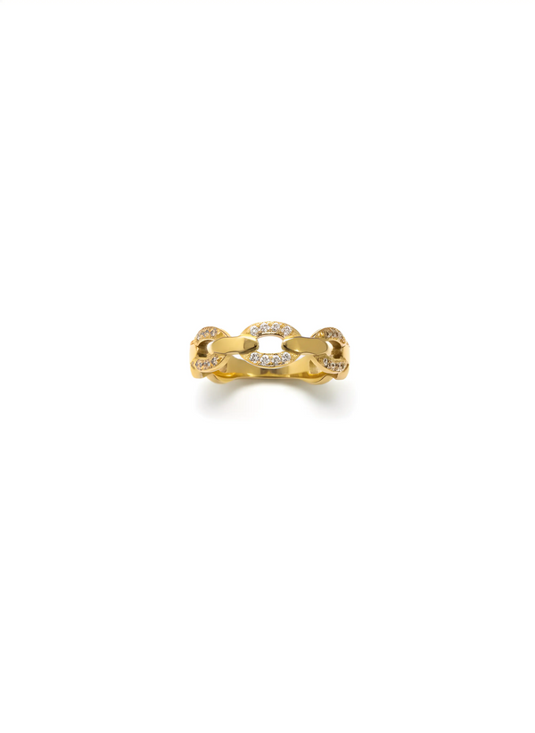 Vintage Chain Link Ring, 18K Gold Plated CZ Band, Non-Tarnish Statement Stackable Ring, Trendy Minimalistic Jewelry AurviJewelry