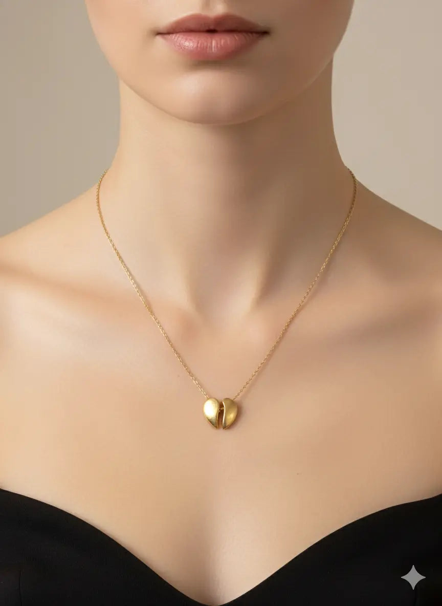 Broken Heart Split Necklace, 18K Gold Plated - AurviJewelry